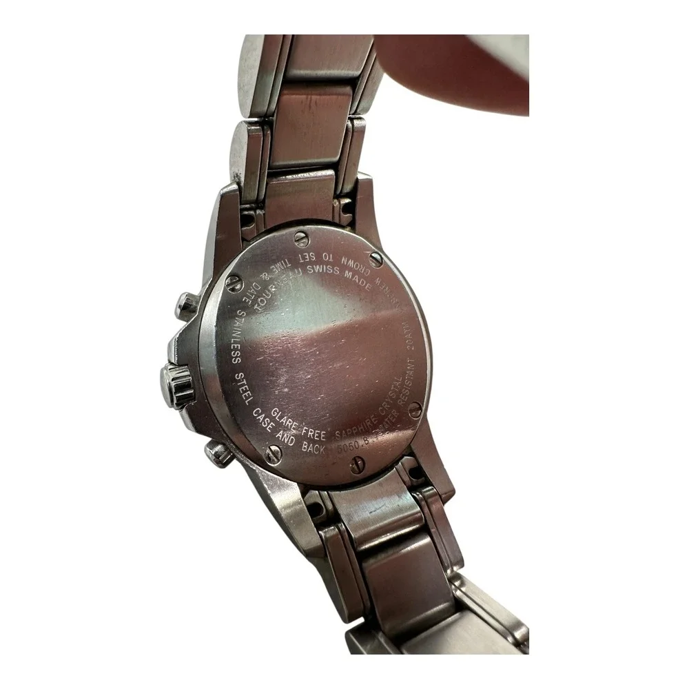Tourneau‎ Timepieces Stainless Steel Chronograph Watch Black Dial Mens